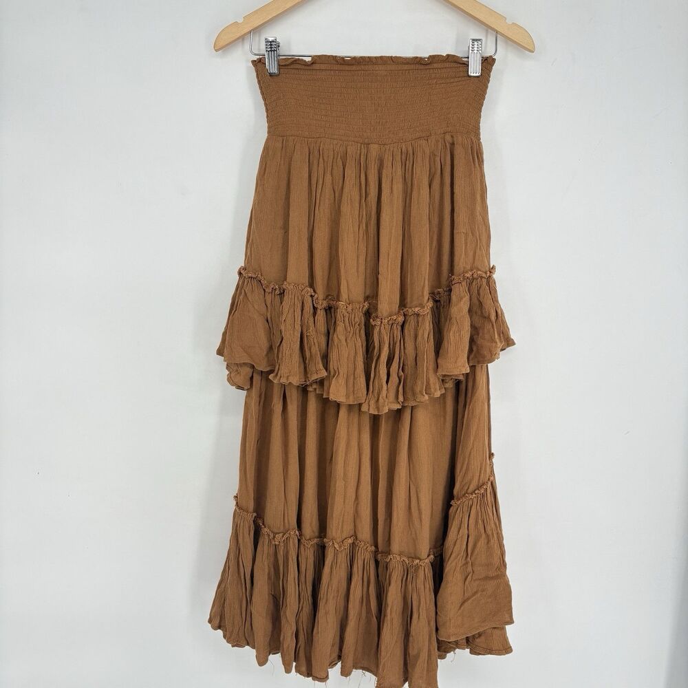 Free People The Convertible Skirt Dress Size  XSmall Raw Umber Brown Boho Resort